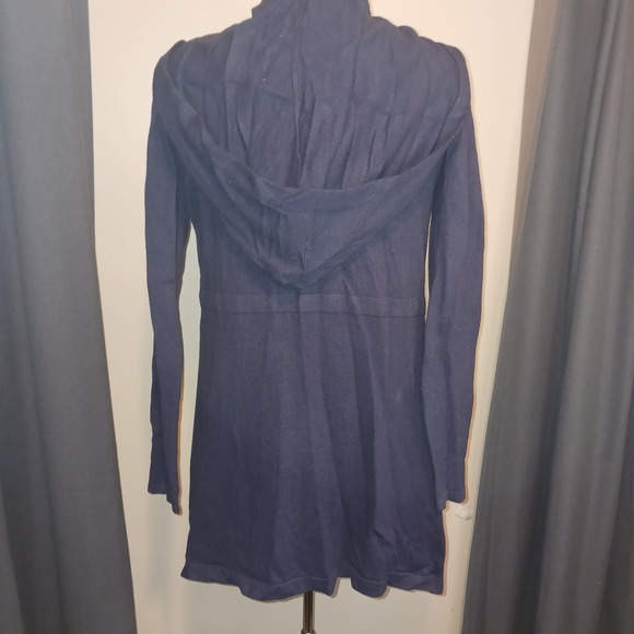 Cyrus Navy Blue Hooded Open Front Cardigan Sweater Longline Pockets Womens M - Picture 4 of 5